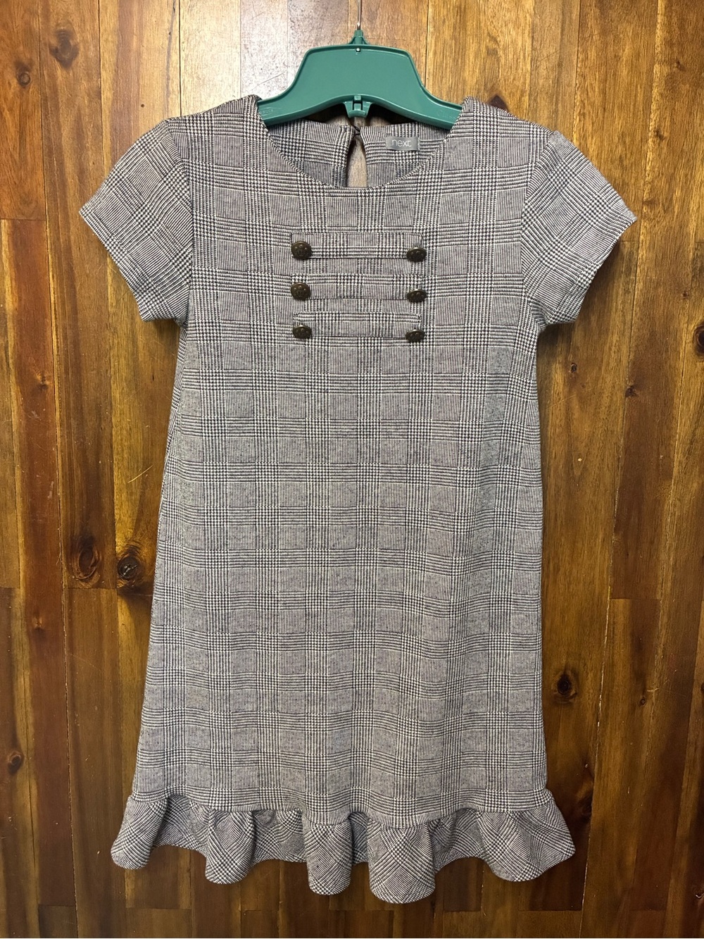 Next Girls Glen Plaid Dress Size Large 10-12 Gray Ruffle Hem School Preppy